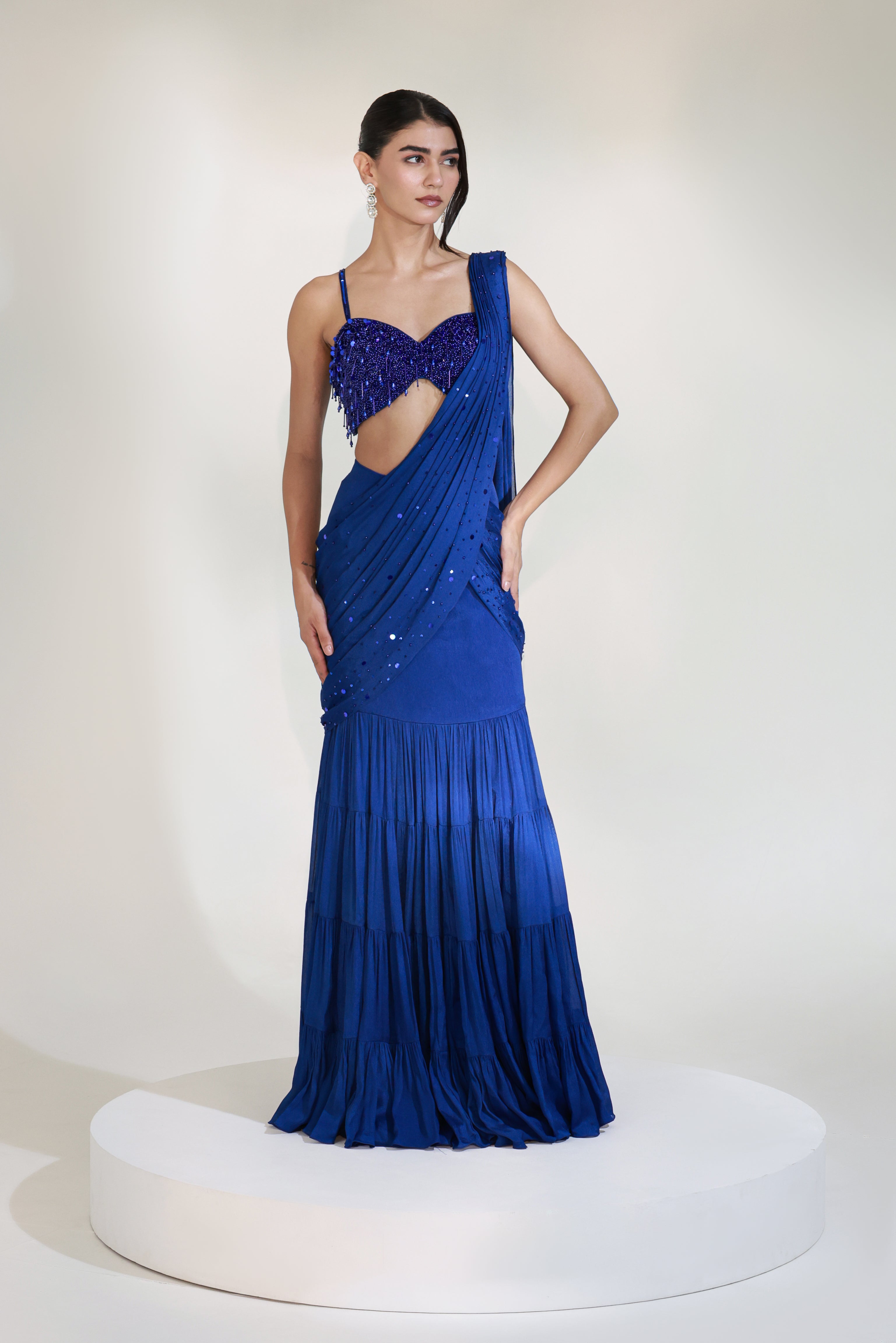 BLUE BOLT DRAPE SKIRT SET